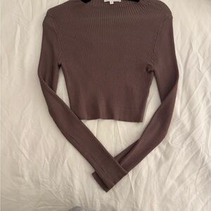 Women's Long Sleeve Ribbed Top - Brown